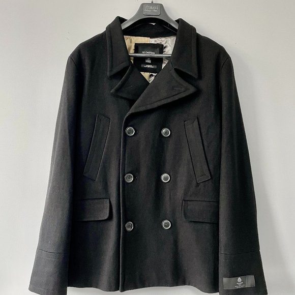 NWT Men's Large Black Wool "Pea" Coat - LeChateau - Picture 1 of 11